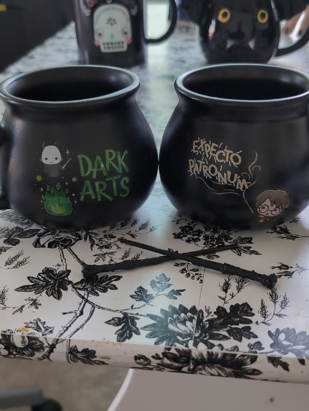 Black 'Dark Arts' Ceramic Mug - Wizard-Themed Cauldron Style